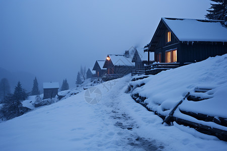 被大雪覆盖的村庄高清图片