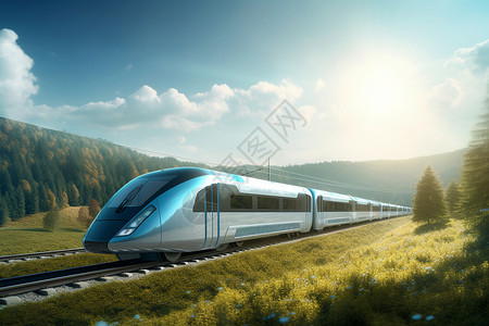 氢动力火车山间野外行驶的高铁设计图片