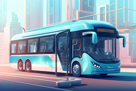 氢燃料电池电能城市公交车插画