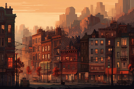 卡通风格城市建筑背景图片