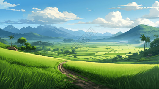 郁郁葱葱的绿色稻田图片