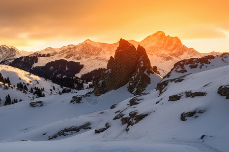日落下的美丽雪山图片
