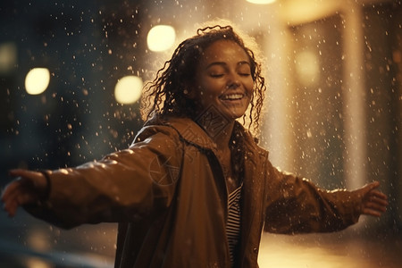 下雨中的跳舞的女性图片