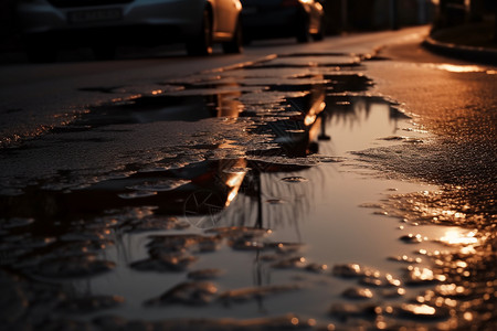 道路上的雨水水坑图片