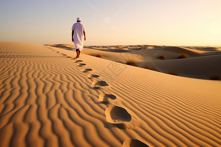 沙漠走路的男性图片