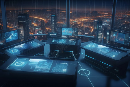设施管理用于智能城市的虚拟控制面板城市视图设计图片