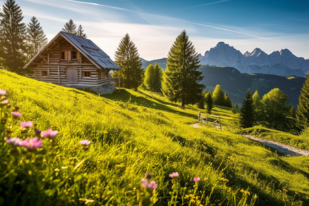 山顶小屋郊外的农舍背景