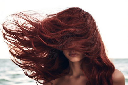 红色长发的模特背景图片
