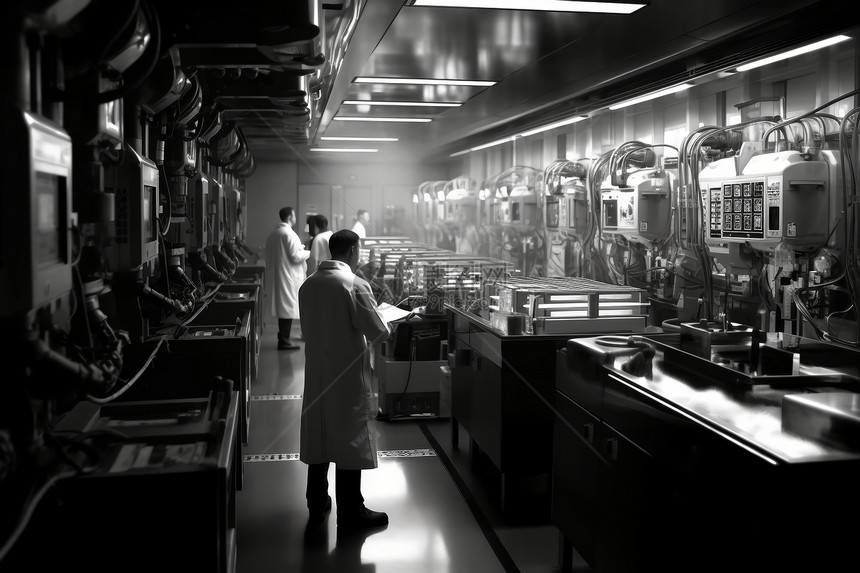 一张核研究实验室的黑白照片图片