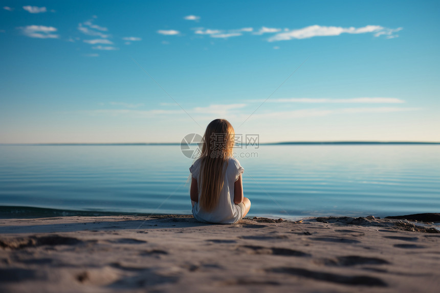 湖边孤独的孩子图片