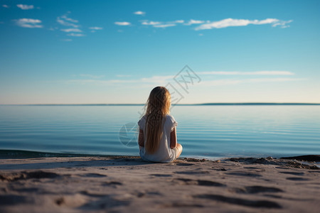 湖边孤独的孩子背景图片