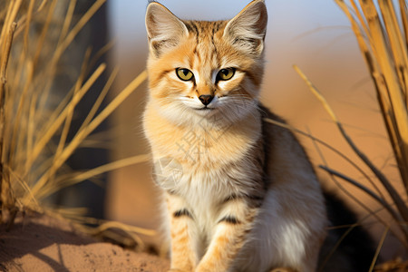 沙丘猫沙漠沙丘里的小猫背景