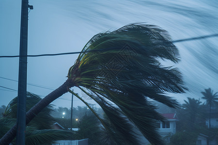 大风吹倒的椰树高清图片