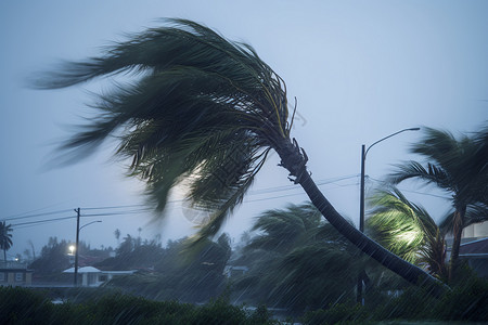 超级旋风风中的棕榈树背景