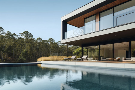 带泳池的现代别墅背景图片