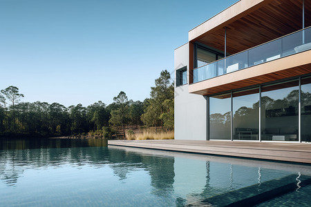 家庭度假带泳池的别墅建筑设计图片