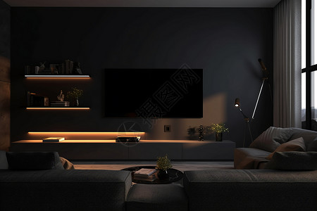 黑色电视黑色的公寓装饰背景