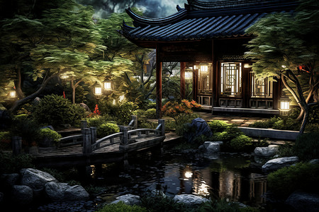 美丽的中国园林花园背景图片