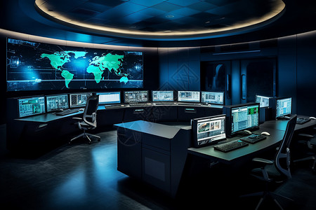 屏幕操作卫星指挥中心的控制台设计图片