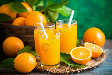三杯橙汁几杯果汁高清图片