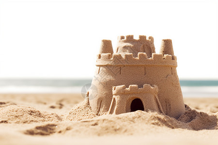 孩子堆的沙滩城堡背景图片