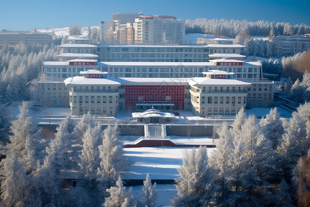 冰雪校园冰雪覆盖的教学楼背景