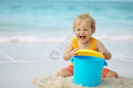 婴儿玩水沙滩上玩耍的孩子背景