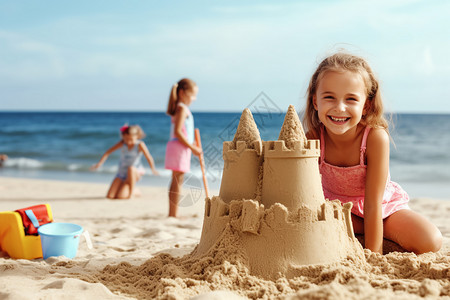 假期海边度假的孩子们背景图片