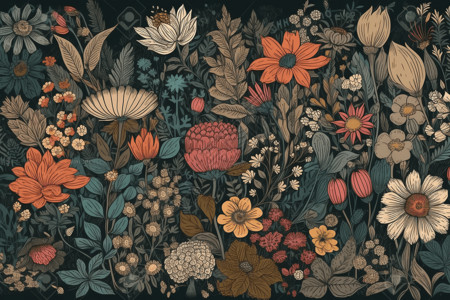 草药和花卉的抽象插图背景图片