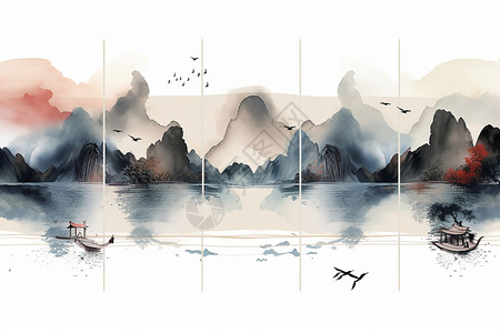 中国风水墨壁画背景图片