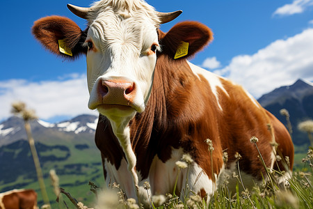 抠鼻孔蓝天下的奶牛背景