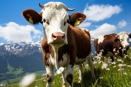 抠鼻孔农场里的奶牛背景