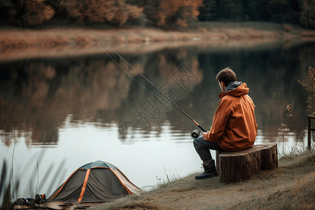 湖边的钓鱼人图片