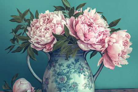 花瓶中的牡丹花背景图片