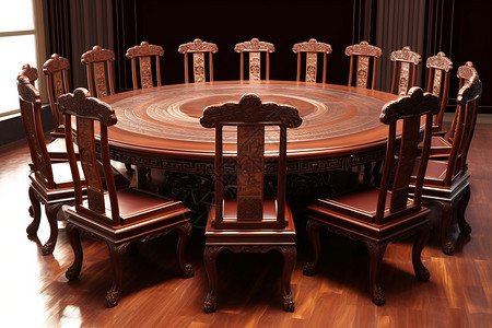 实木圆桌整齐的桌椅背景