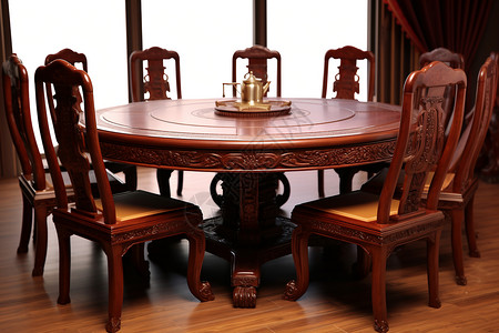 实木圆桌精致的桌椅背景