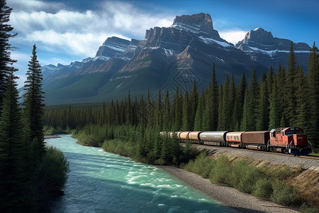 森林列车加拿大落基山脉背景