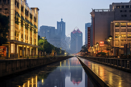 洪奇沥水道水路两旁的街道背景