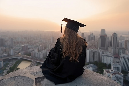 学士帽背影看风景的毕业生背景