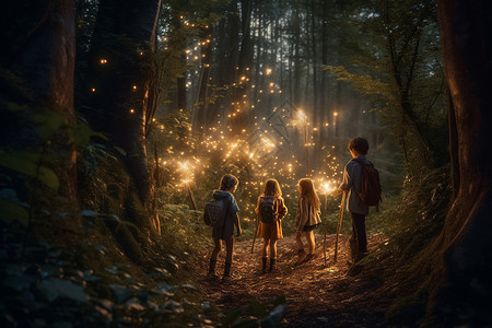 森林孩子童话般的魔法森林设计图片