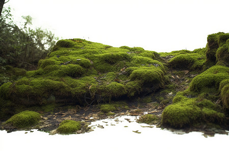 苔藓表面生长翠绿的植物插画