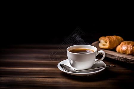 美味的咖啡羊角面包茶高清图片