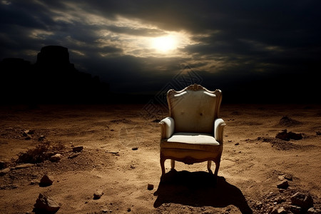 沙漠废墟荒野废墟上的椅子设计图片