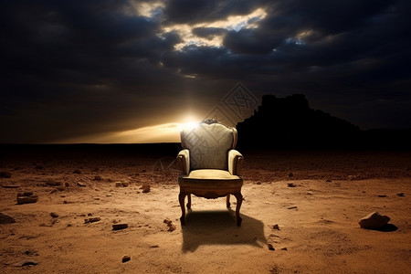 沙漠废墟废墟上的椅子设计图片