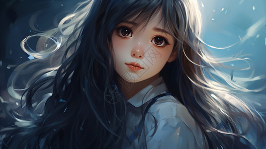 长款t血素材长发美少女插画