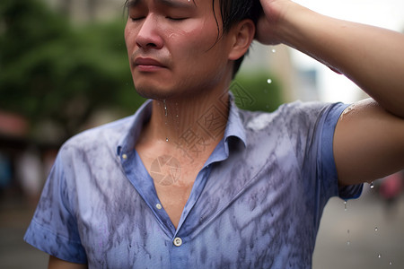 衬衫湿透的男子高清图片