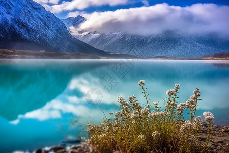 乌椰花西藏地区的蓝色冉乌湖背景