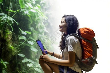 丛林里的女孩女子在丛林中冒险背景