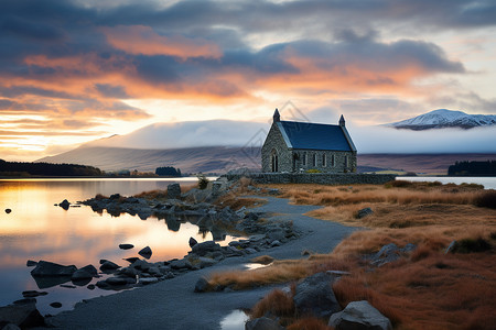 岛屿上的教堂高清图片
