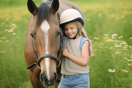 可爱女孩和马匹图片